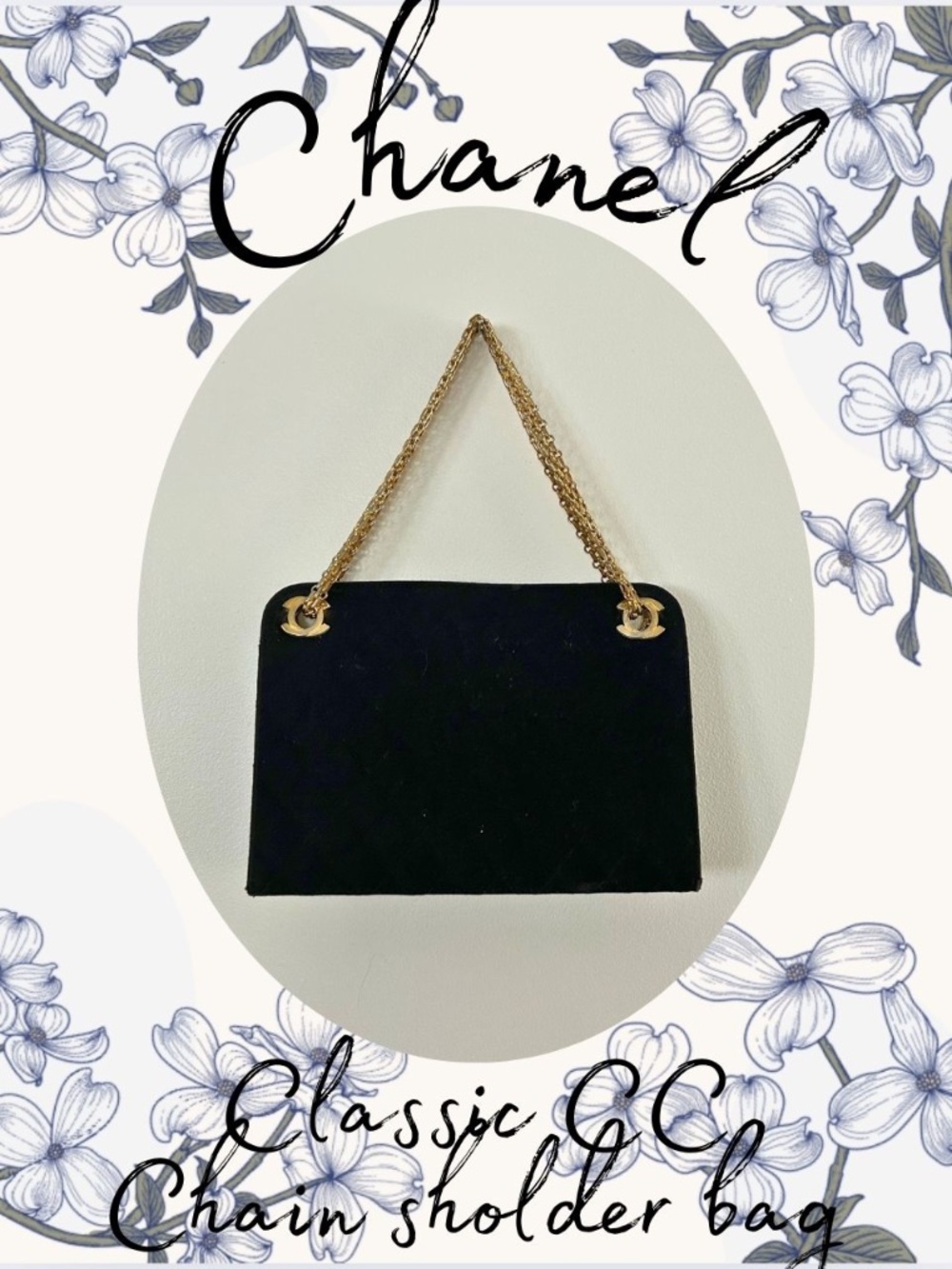 Authentic Chanel CC Chain Shoulder Bag • Black Cotton Jersey